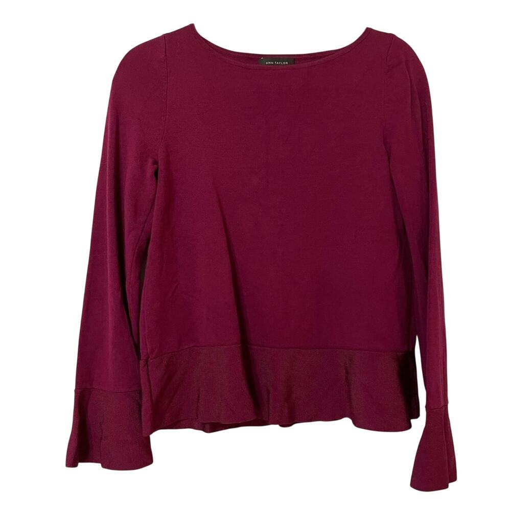 Ann Taylor Purple Bell Sleeve Peplum Blouse Shirt Womens S Preppy Office Work